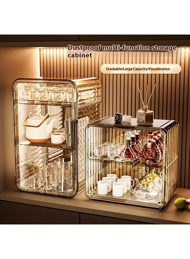 Two Layers Transparent White Cup Storage Rack Holder For Coffee Mug Tea Set - Image 1